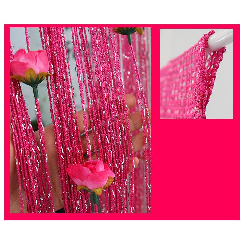 Rose Flower Silver Thread Tassel Curtain, 1x2m Door Drape Room Divider Living Room Bedroom, Home Decor Privacy Screen Hanging Partition