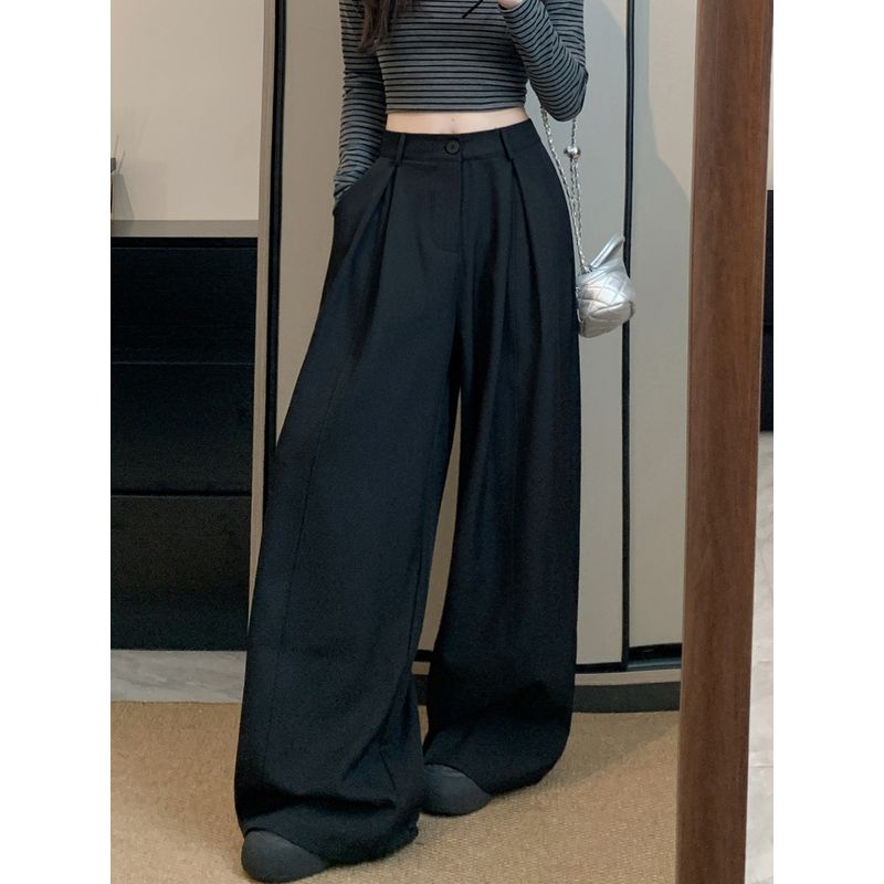 Kumikumi Stylish Minimalist Pure Color Suit Casual Pants Female Fall Loose Slim Looking Drooping Wide-Leg Pants Pants
