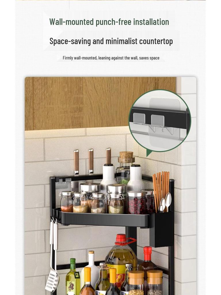 Corner Wall-Mounted Kitchen Spice Rack - No-Drill, Triangle Design for Countertop and Pendant Storage.
