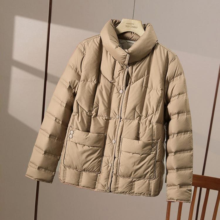 Thin Down Jacket Women's New Short White Duck Down Fashion Autumn and Winter Large Size Loose Stand-up Collar Jacket Tide