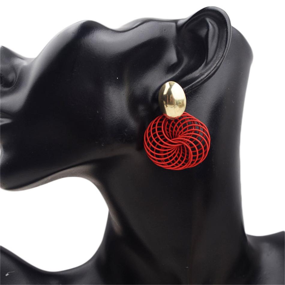 Stranded Wire Circle Pendant Earrings for Women Geometric Metal Enamel Loop Jewelry Oorbellen Red Earring