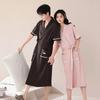 Women's Casual Mid-Length Cotton Pajama Robe - Short Sleeve, Belted, Summer Homewear