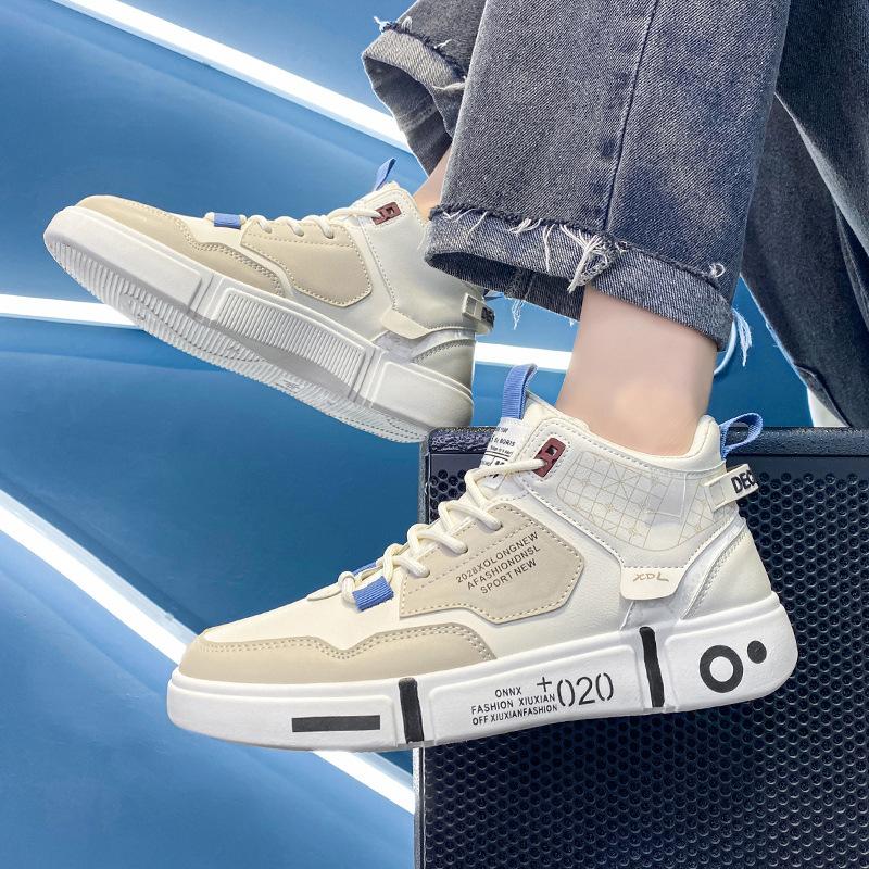 High-top men's shoes autumn and winter leisure sports student little white shoes board shoes adolescent couple velvet warm two cotton shoes