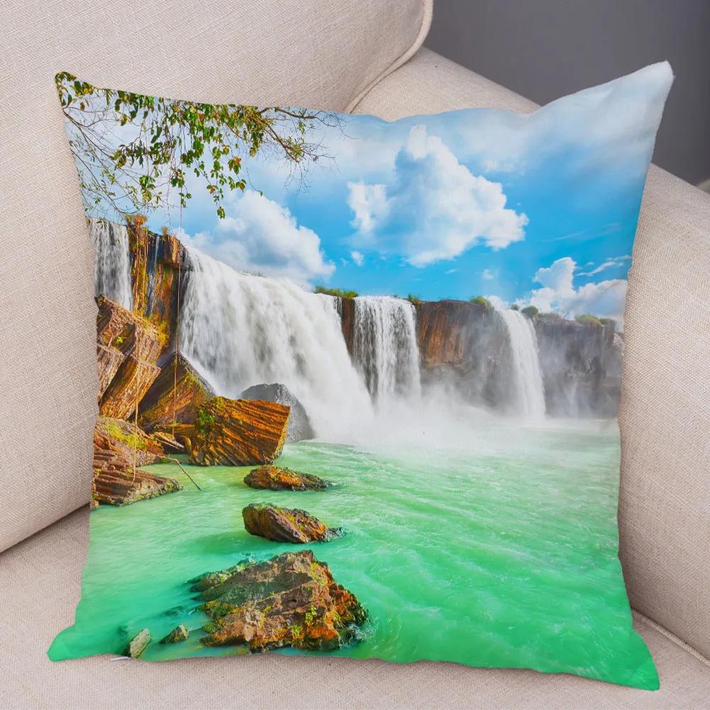 Waterfall Printed Pillow Case for Home Sofa Children Room Decor Beautiful Scenery Pillowcase Soft Plush Cushion Cover 45x45cm