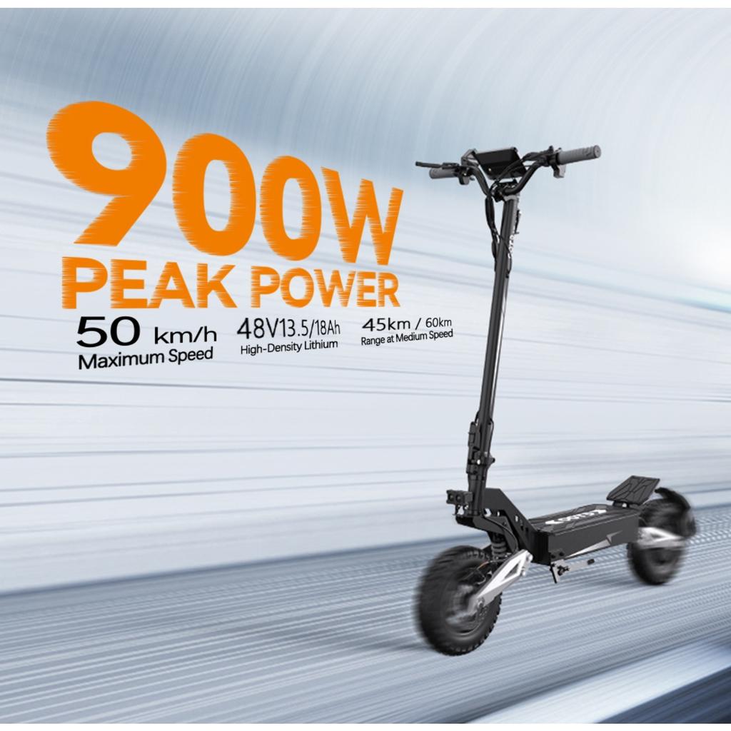OOTD T10 E-Scooter Spitzenleistung 900W 48V 13,5/18 Ah Akku LED-Anzeige Elektroroller für Erwachsene 11-Zoll Offroad-Reifen EScooters