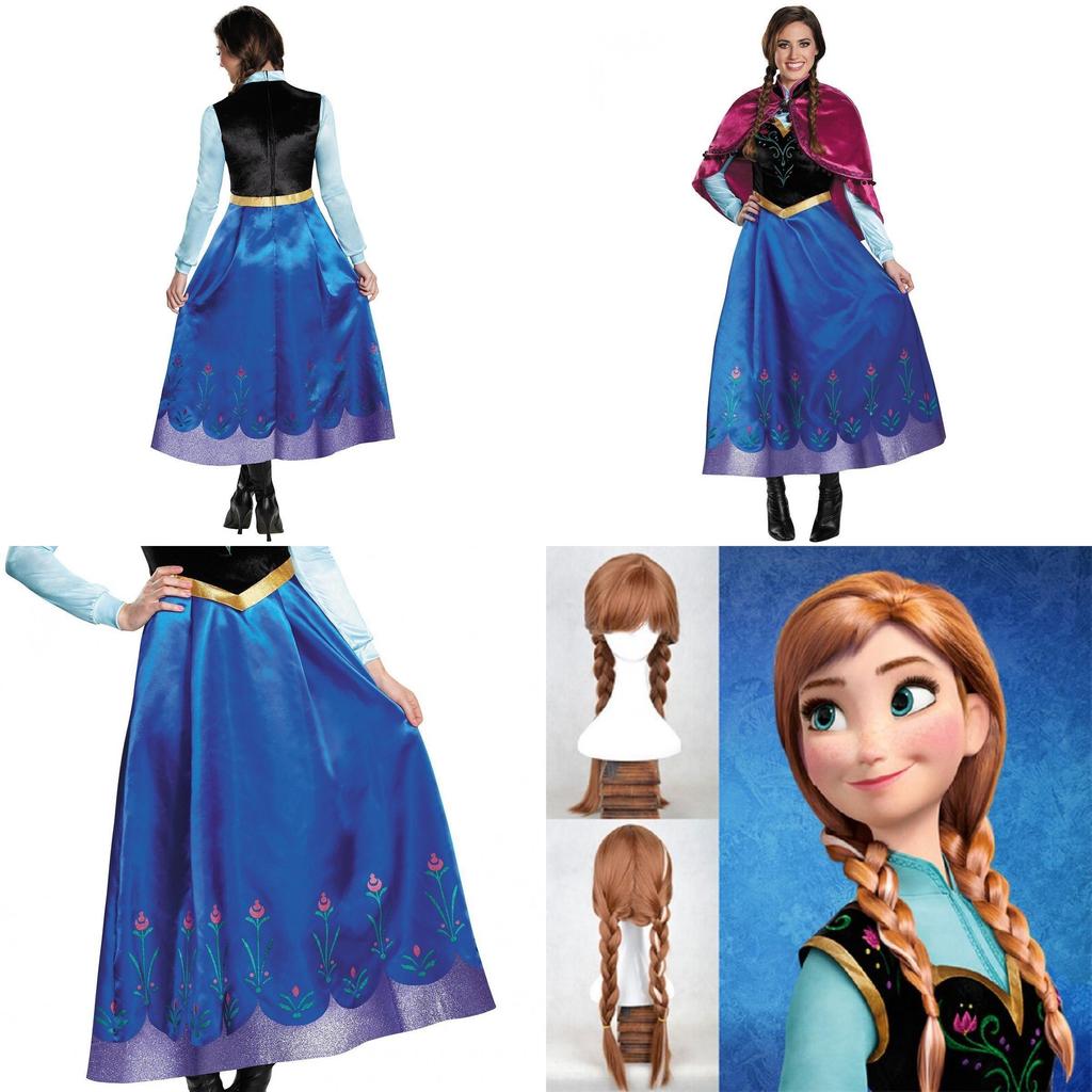 Incantevole Vestito di Carnevale della Principessa Anna con Mantello Staccabile per le Avventure Cosplay delle Bambine