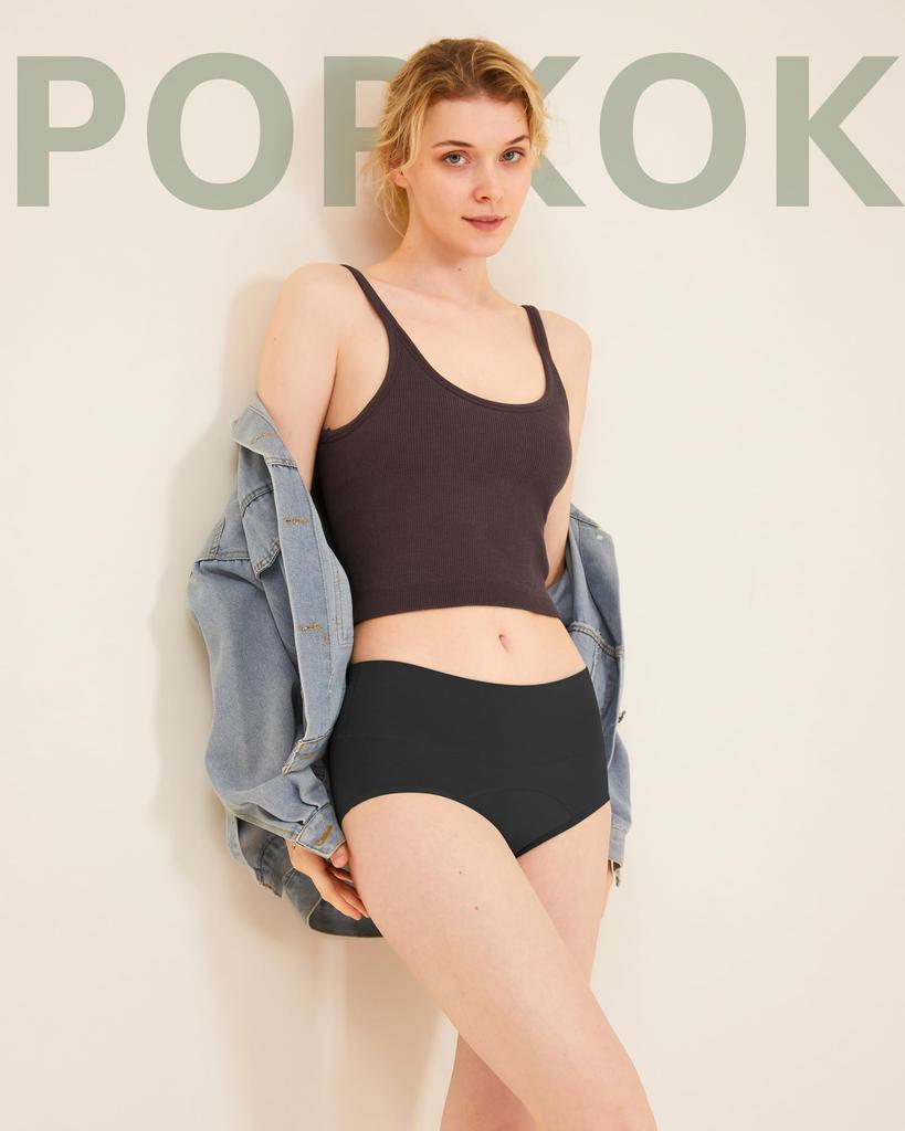 Sanitary Shorts for Period Underwear High Inner Set of 3 [POPKOK] Women, Shorts, Set, Cotton, Waist, Leak-proof, Pants, Underwear, (black, LL)