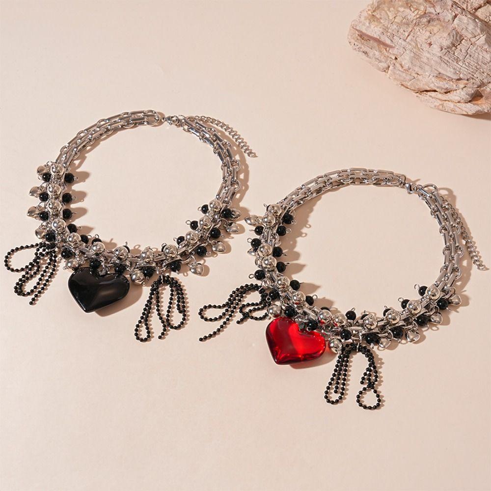 Luxury Tassel Necklace Multi Layered Hyperbole Vintage Chokers Peach Heart Pendant Necklace  Woman