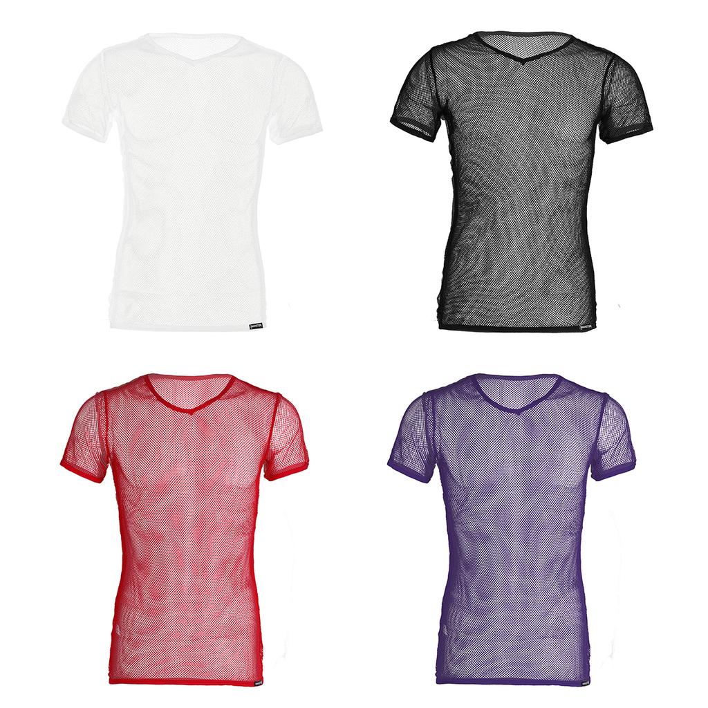 Summer Cool Mesh Slim Casual Short Sleeve T-Shirt Mesh T-Shirt Man See Through Vest Tops