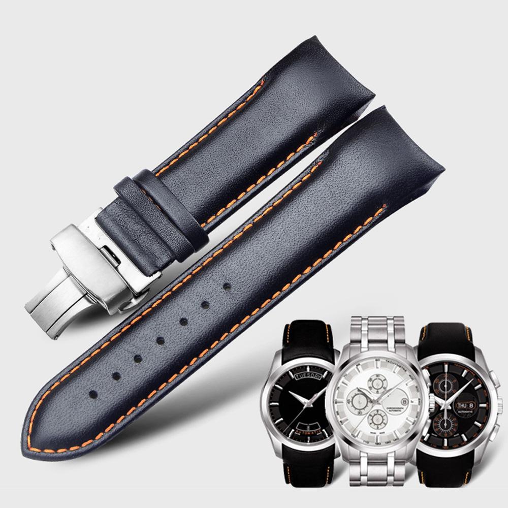 Zakřivený konec Originální kožený řemínek k hodinkám 22mm 23mm 24mm pro Tissot Couturier T035 Řemínek k hodinkám Ocelová přezka Pásek Náramek na zápěstí Hnědý