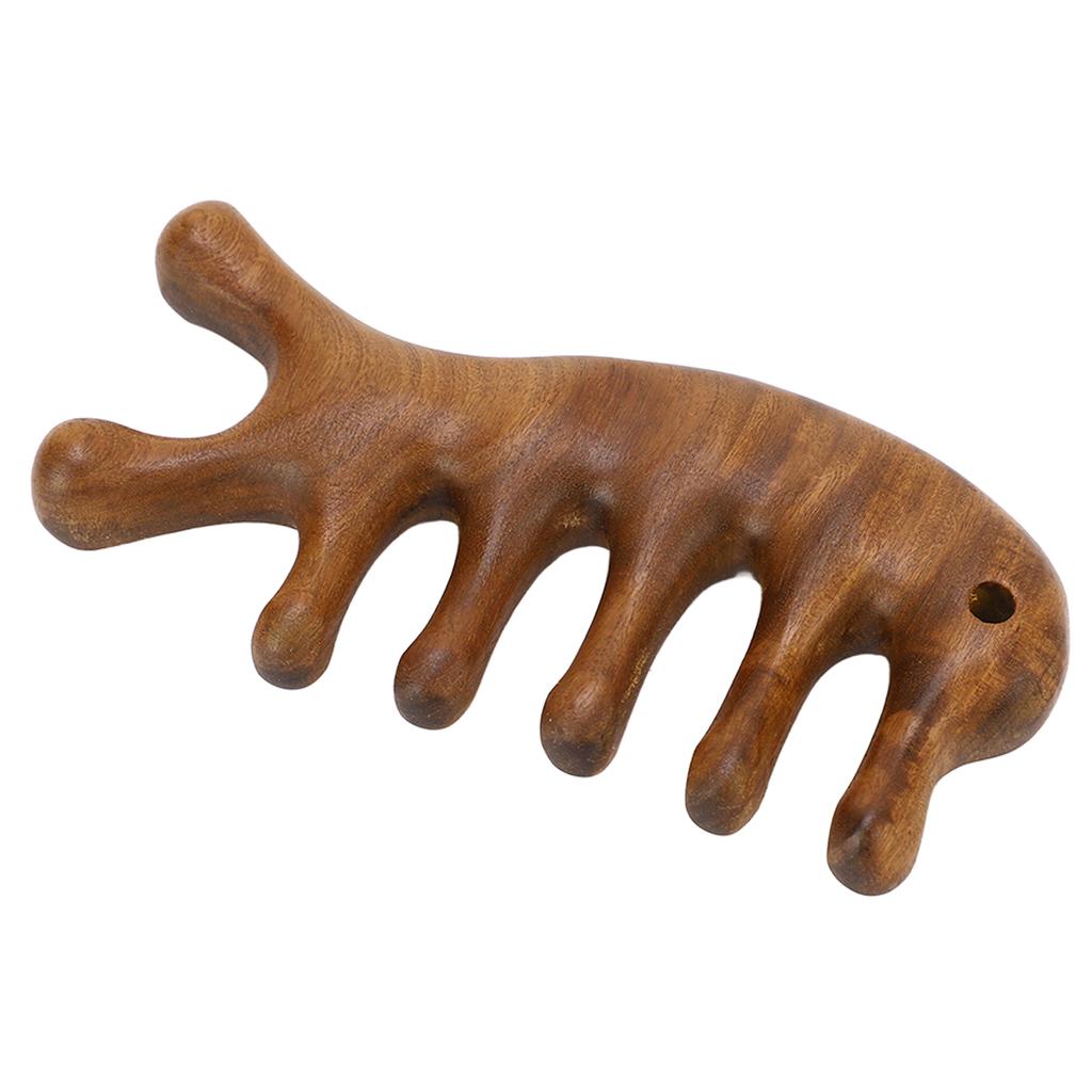 Grzebień Gua Sha Drzewo Sandałowe Ergonomiczny Szeroki Ząb Grzebień do Masażu Skrobania Skóry Głowy i Szyi, Ramion, Nóg