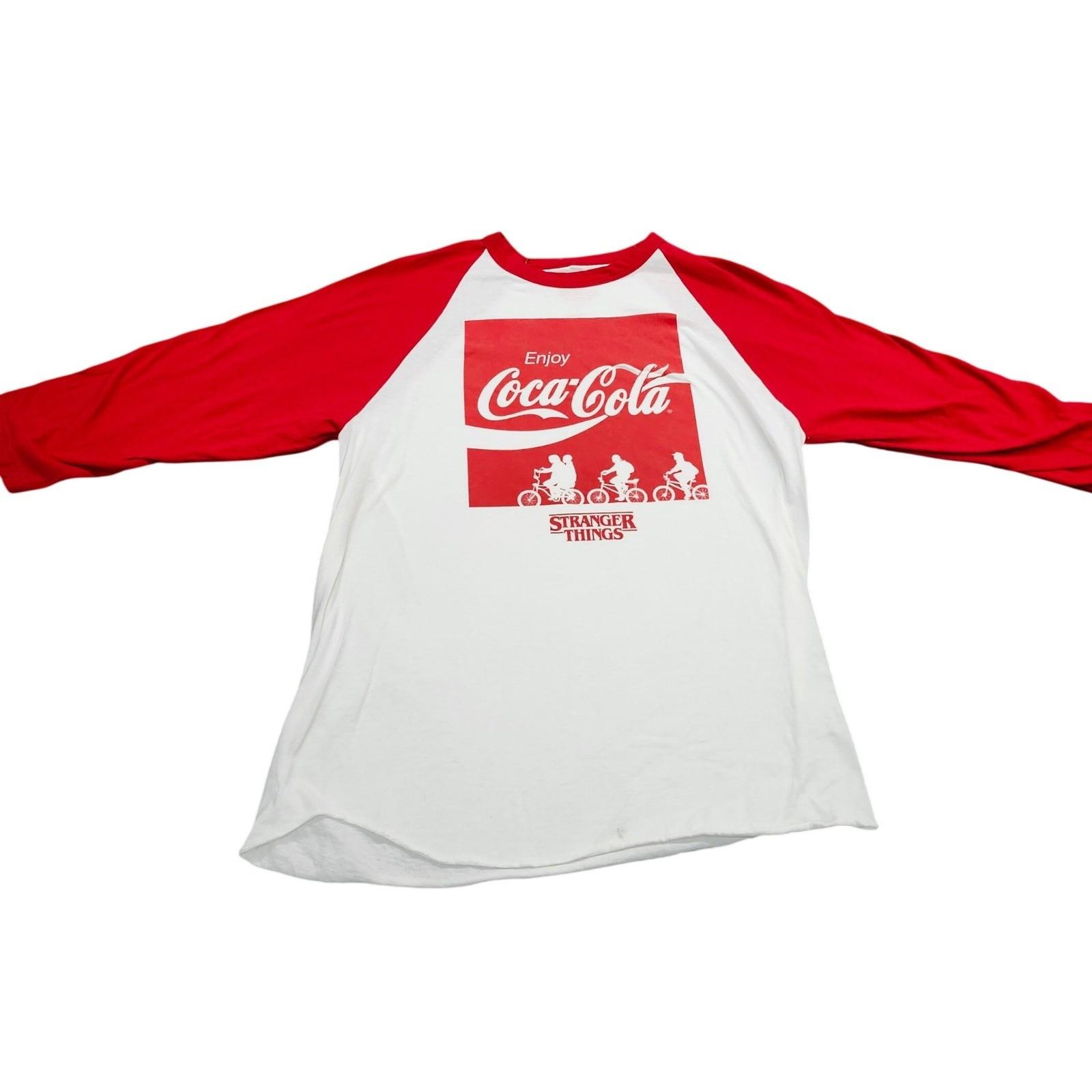 Coca-Cola Stranger Things Netflix Mens Raglan Baseball Tee White Red 3/4 Sleeve Unisex T-Shirt XL