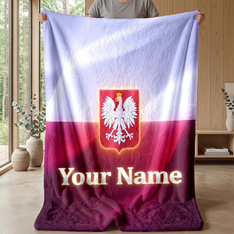 Custom Text Flannel Throw Blanket, Lightweight Cozy Bed Sofa BlanketPoland Football