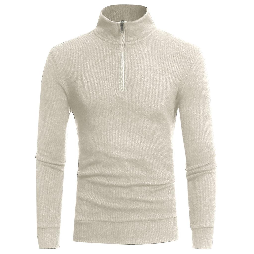 Men's Casual Classic Zipper High Neck Solid Color Slim Knitted Pullover