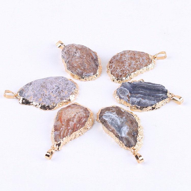 Natural Crystal Gemstone Charm Healing Quartz Geode Agate Pendant