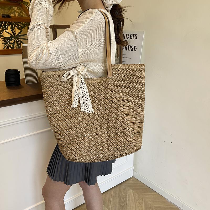 

Повседневная плетеная сумка через плечо, пляжная сумка для морского отдыха, сумка-тоут хаки