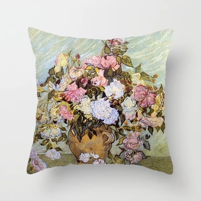 Van Gogh Painting Pattern Square Polyester Pillowcase, Sofa Living Room Decorative Cushion Cover, Bedroom Bedside Pillow Cover