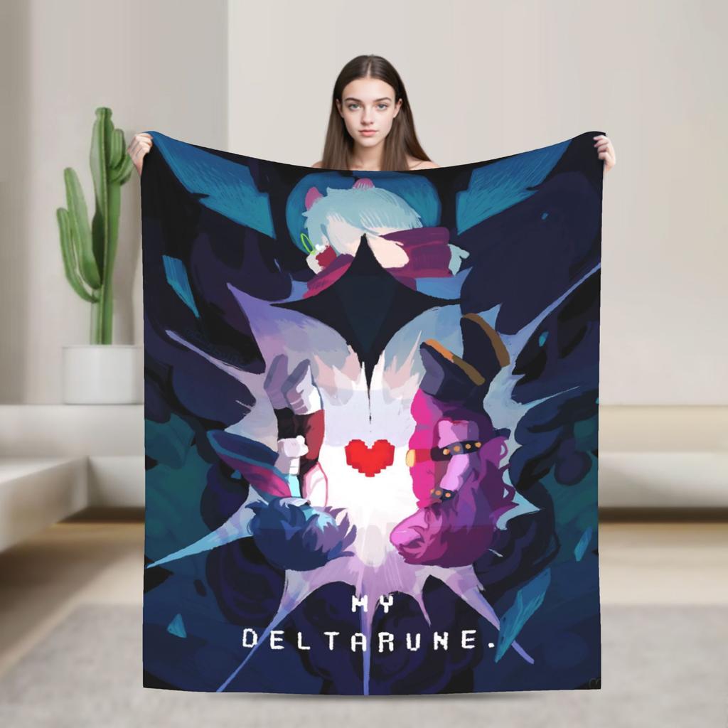 Gra Deltarune Tenna TV Koc Flanelowy Zabawny Koc Rzutowy do Domu Hotelu Sofy 150*125cm Pluszowa Cienka Kołdra