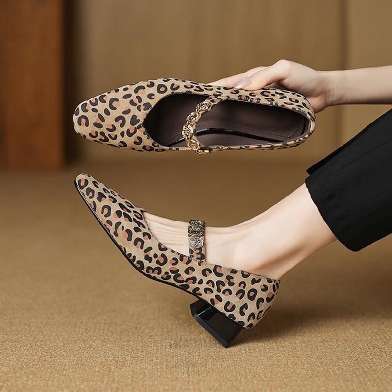 Fashion NEW Spring/Autumn Women Pumps Square Toe Chunky Heel Shoes Sheep Suede Leather Shoes for Women Concise Slip-on Mary Janes Shoes