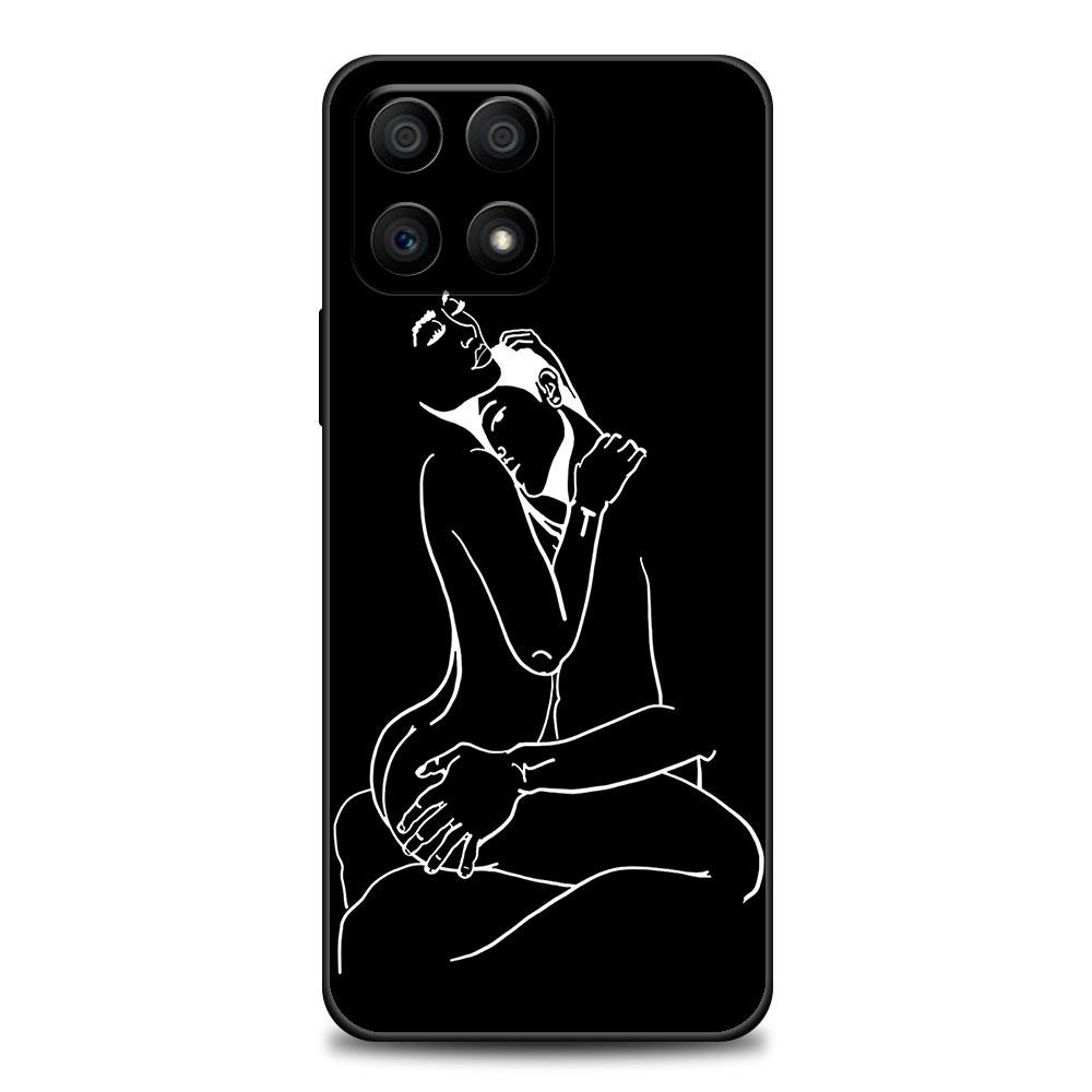 Minimalist Line Art Sexy Lover Kiss Phone Case For Honor 50 30 10 Lite 30i 20 20e 9A 9C 9X Pro 8X Nava 8i 9 Y60 Cover Soft Cases