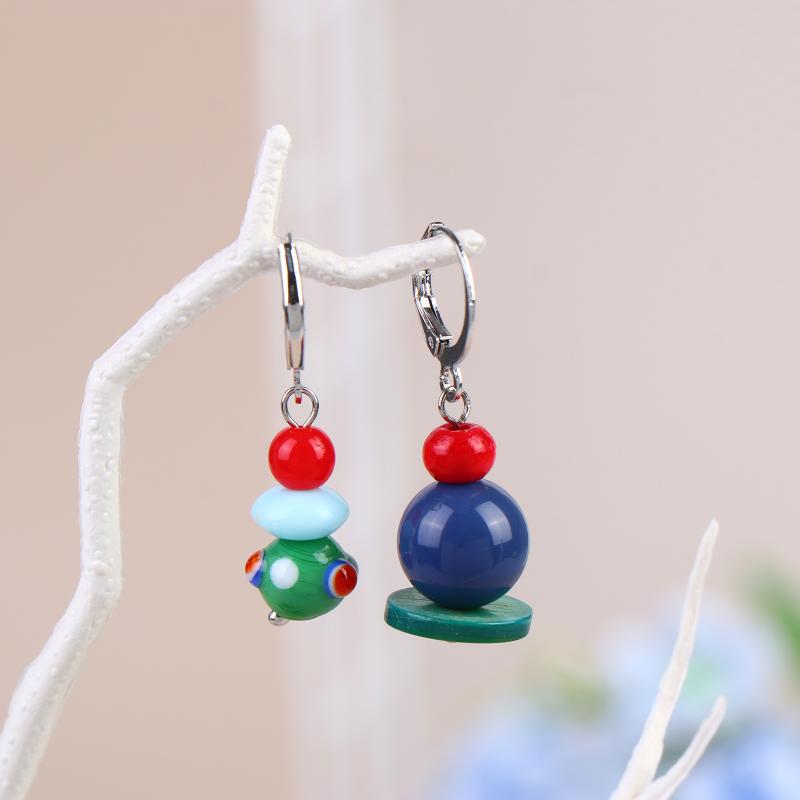 Asymmetric Handmade Geometric Candy Beads Ins Drop Earrings Women Dopamine Colorful Metal Earrings Gift