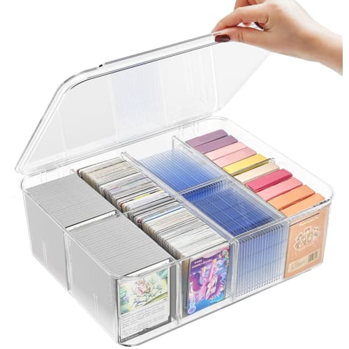 Yoimize Card Box, Trading Card Case, Transparent Pokemon Card Case with 8 Cards, Lidded Storage Box with Removable Dividers, Holds Over 2000 Cards, Po