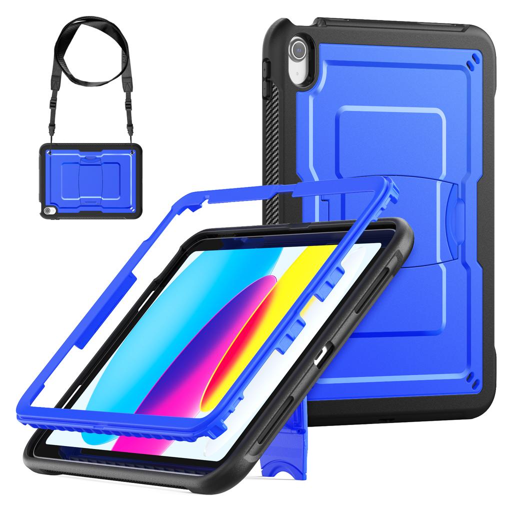 For iPad (2025)/10.9 (2022) Case Hidden Zinc Alloy Kickstand PC + TPE Tablet Cover with Shoulder Strap