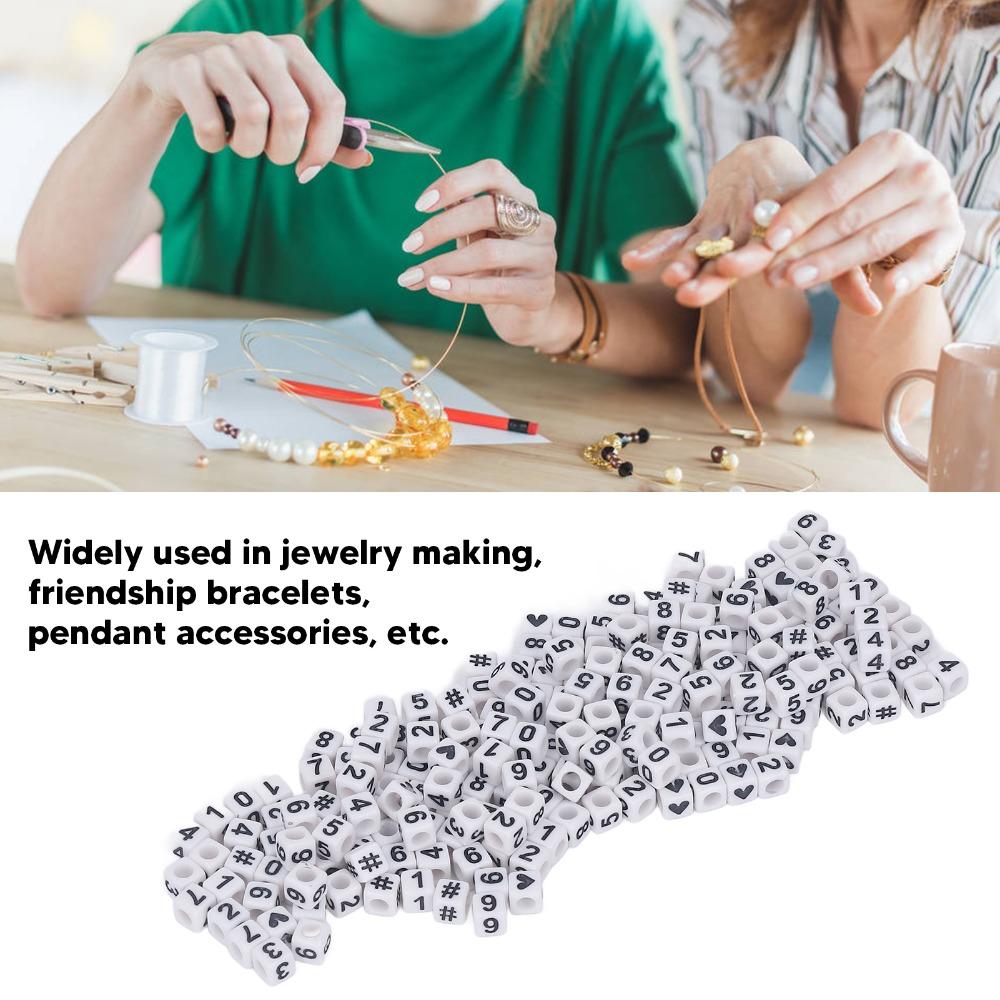 300pcs White Acrylic Number Beads Mixed Numbers 0-9 Loose Beads Bulk DIY Beads Jewelry Making
