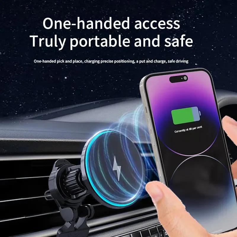 Wireless Charge Stand Air Vent Chip Phone Holder Car Fast Charging for MagSafe Charger For iPhone 17 16 15 14 13 Pro Max Samsung
