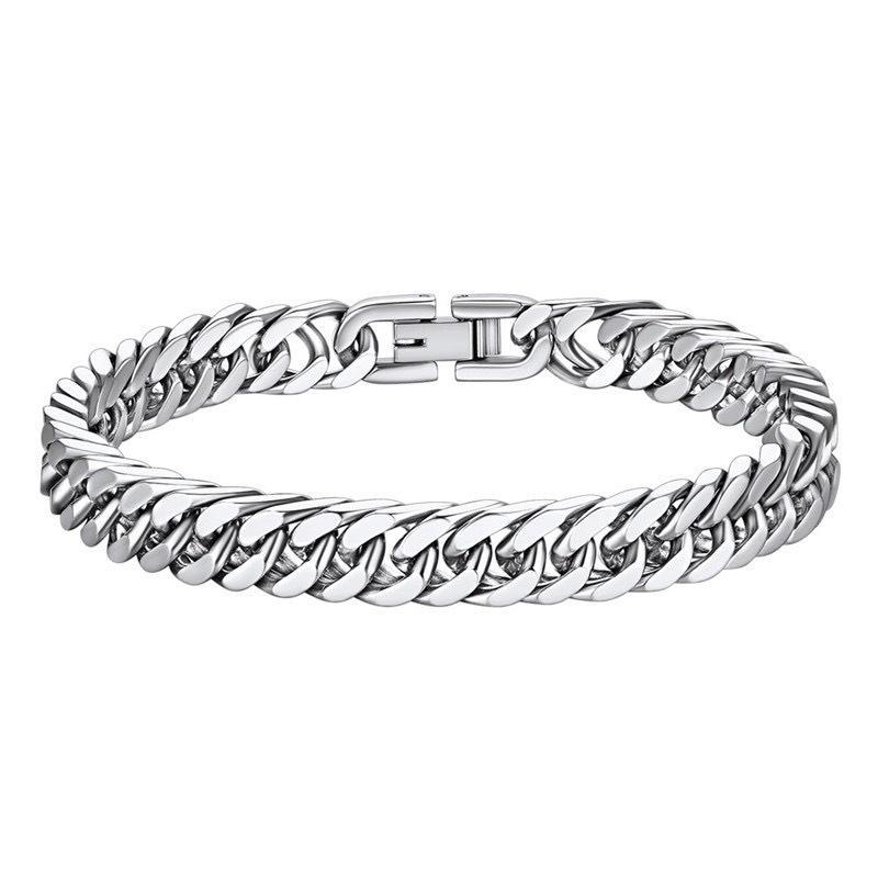 Unisex Stainless Steel Polished Cuban Bracelet - Double Woven, Cool Style, Jewelry Buckle
