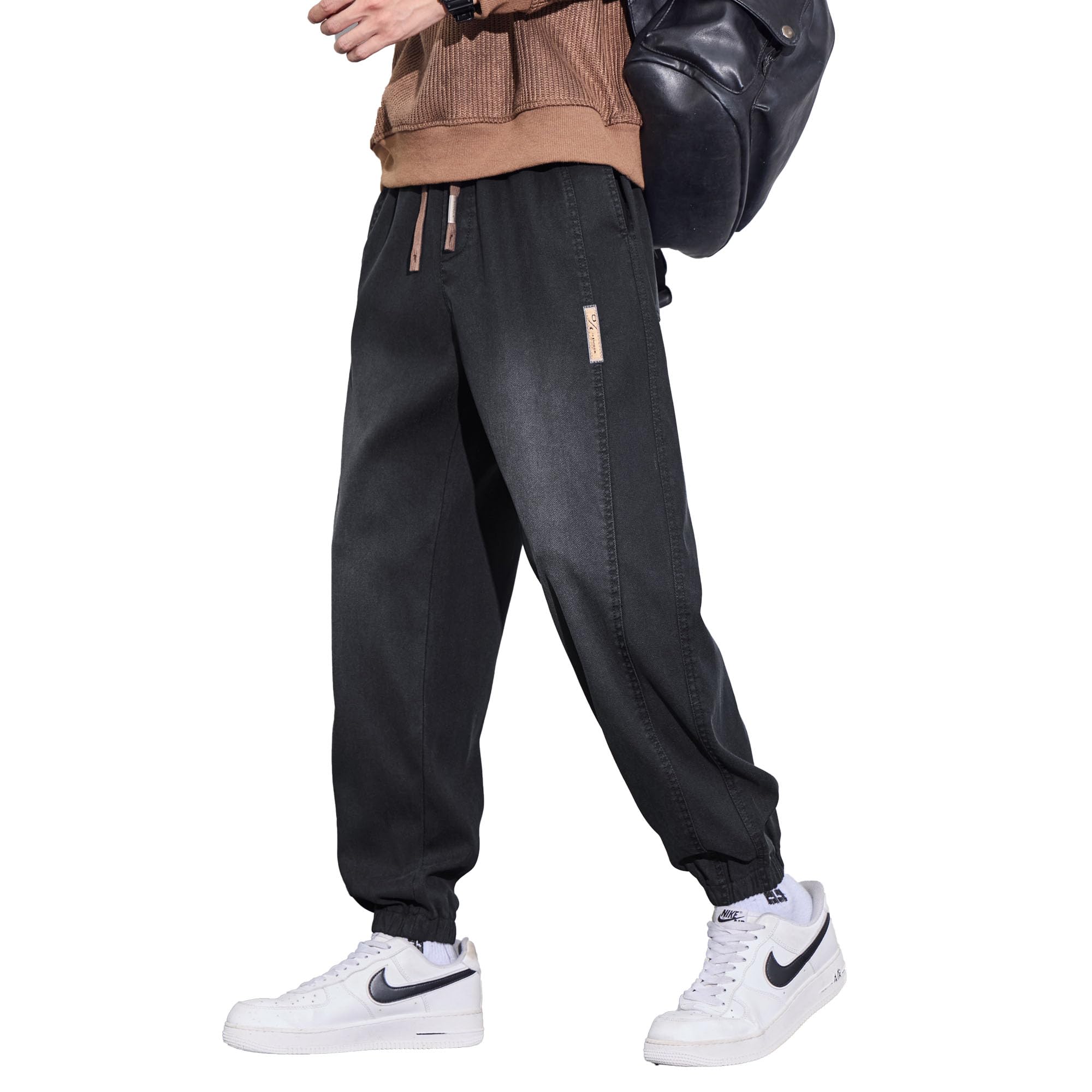 Ferenbros Wide Leg Denim Loose Baggy Easy Solid Adjustable All Season Men s Pants, Fit, Pants, Fit, Color, Drawstring, Casual, Simple, Stylish,