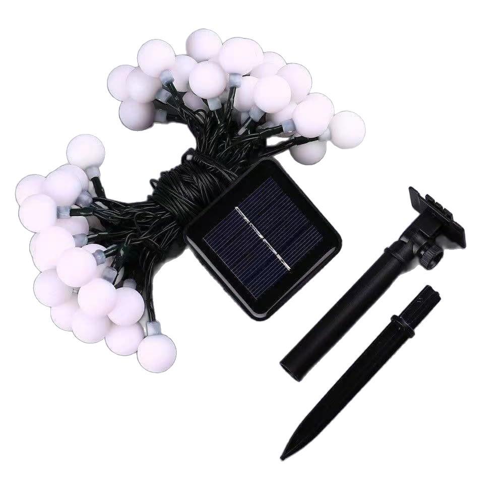 Outdoor Waterproof Solar LED Frosted White Ball String Lights for Camping and Festival Decorations.