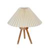 38.1 cm Wood Tripod LED Table Lamps, Rustic Dimmable Bedside Lamp with Linen Beige Lampshade, Nightstand Lamp for Nursery, Bedroom, Kid Room