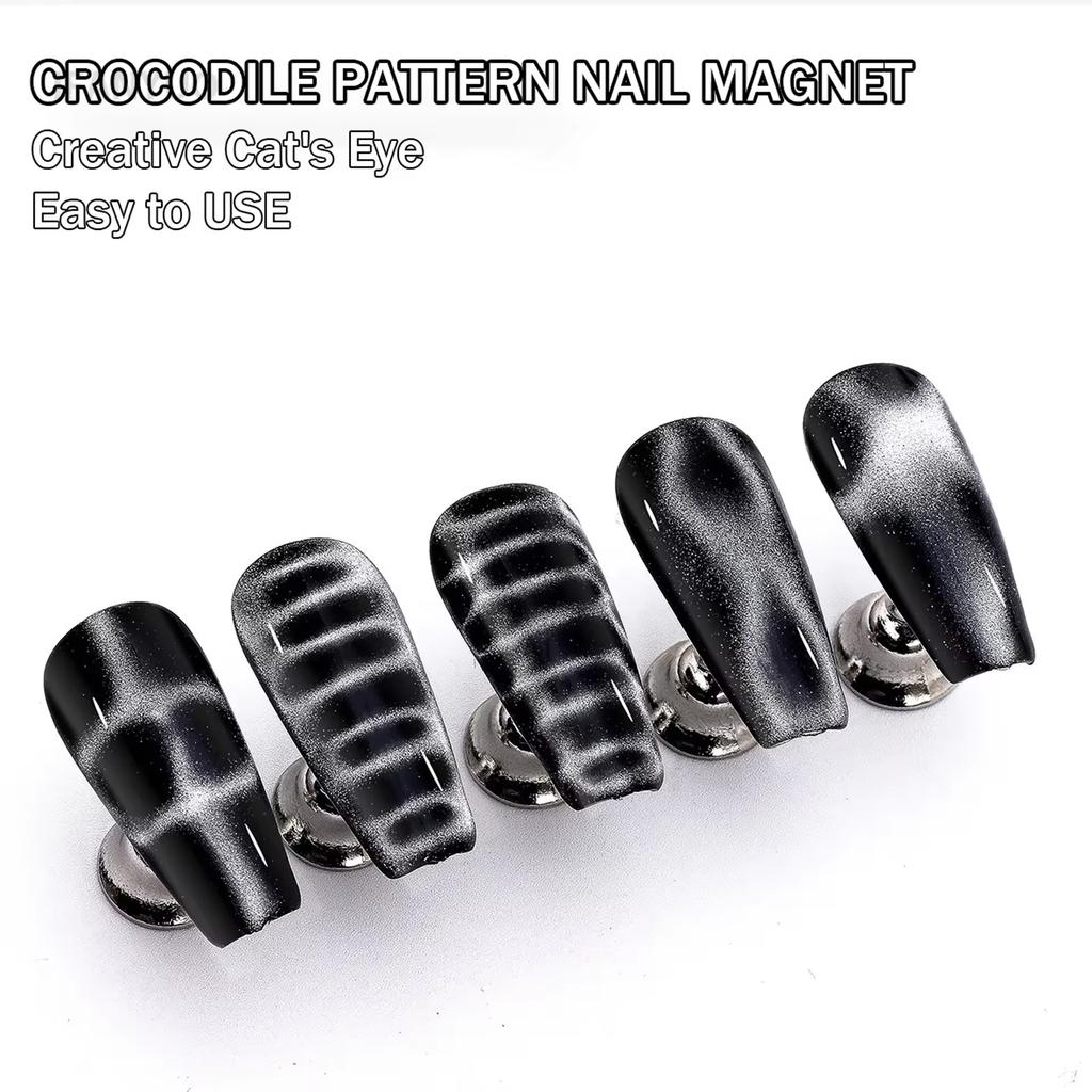 12Pcs Crocodile Pattern Nail Magnet Nail Art Cat Eye Snake Light Beige Wave Geometric UV Attraction Magnets Set Manicure Tool