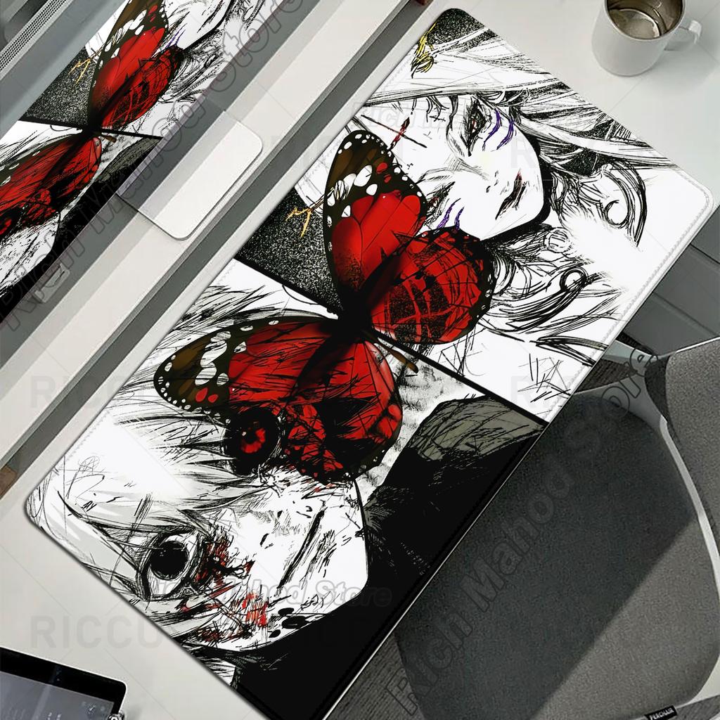Black White Anime Desk Mat Tokyo Ghoul Mousepad Kaneki Ken Computer Gamer Non-slip Mouse Pad HD XXL PC Keyboard Desk Pad Playpad