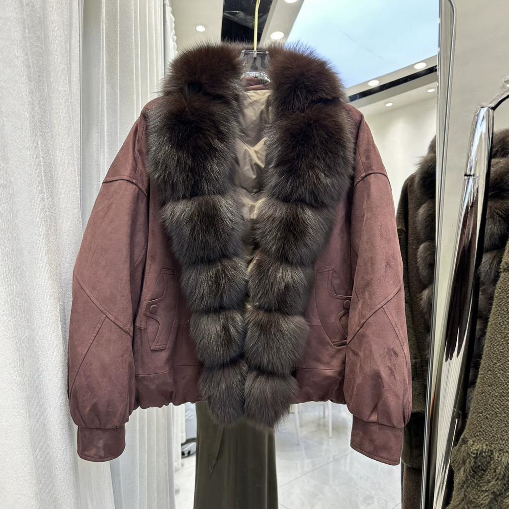 Winter new removable natural real fox fur collar down jacket women's fashion versatile thickened warm jacket