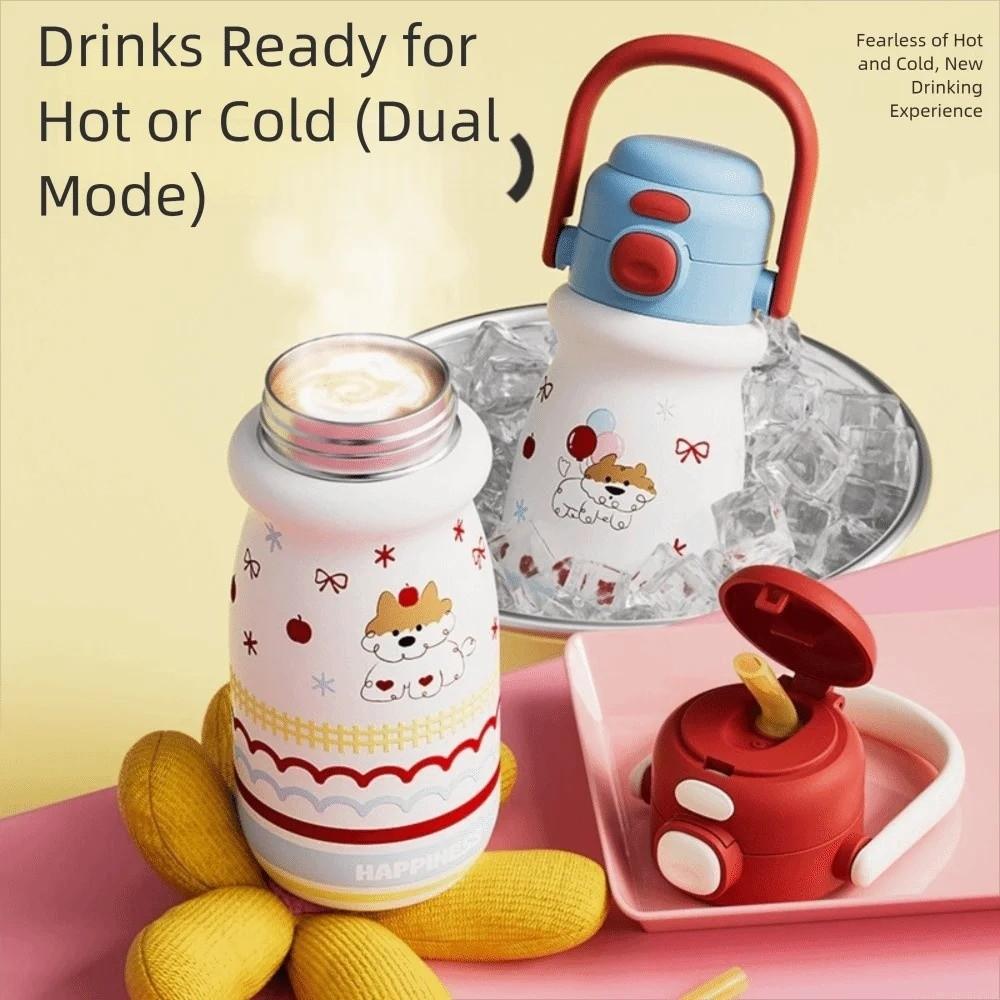 with Handle Bounce Insulated Cup 520ml Vacuum-insulated Bottle Cute Puppy Cartoon Straw Cup  Sports