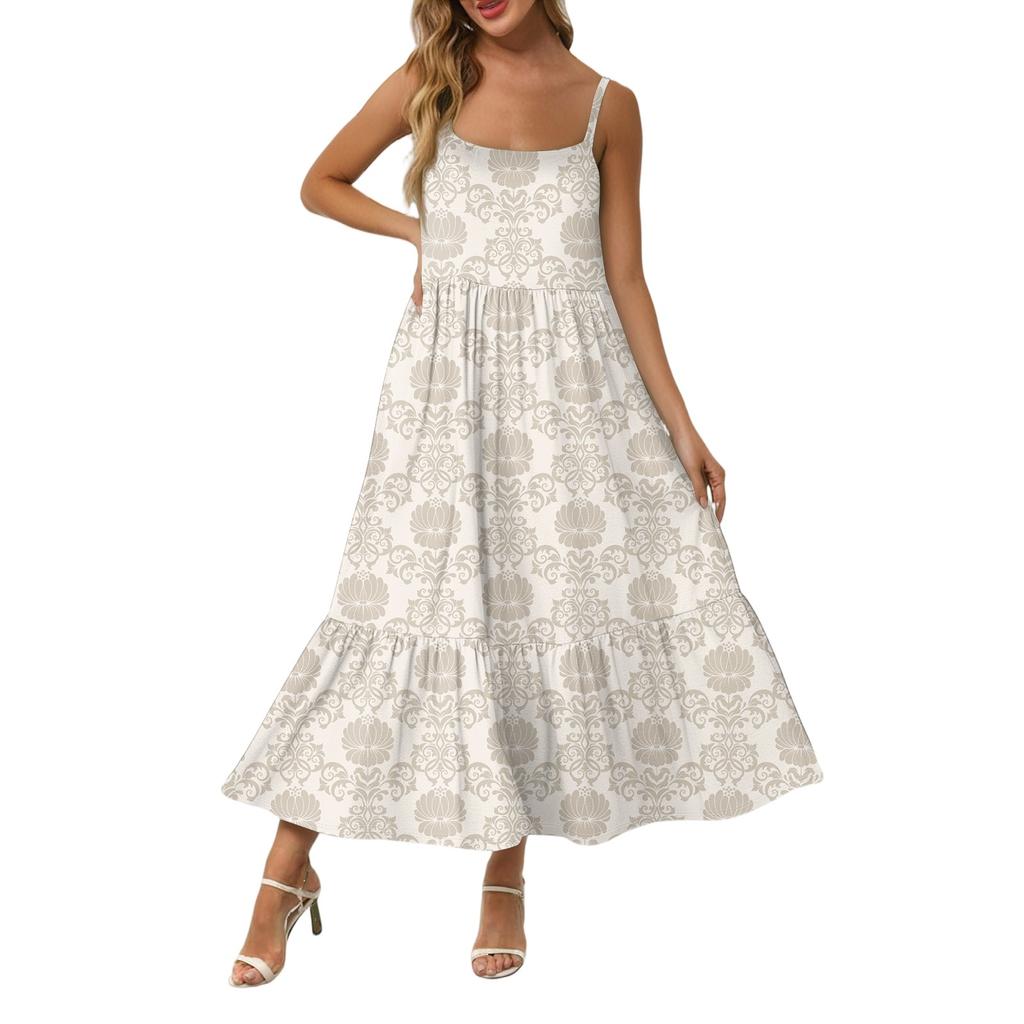 Kvinners Lang Strand Casual Elegant Spaghettistropp Maxi Kjole Søm Lavmælt Flytende Bohemsk Kjole