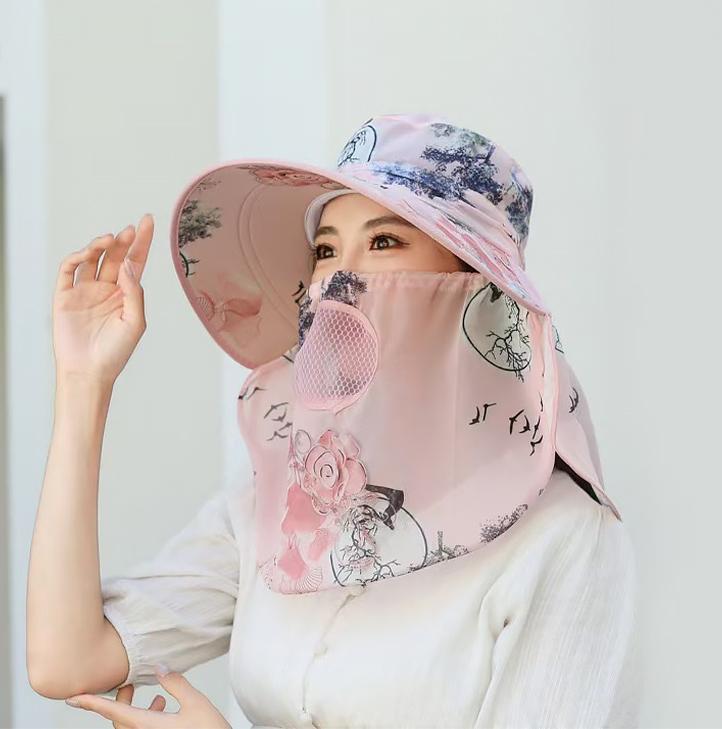 Hat Women'S Summer Thin Outdoor Sun Hat Mouth Mask Anti-Ultraviolet Work Sun Hat Cover Face Tea Picking Sun Hat