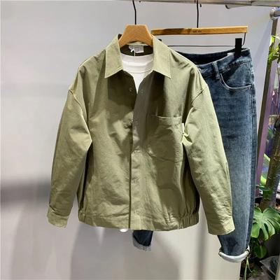 Men's Spring Simple Casual Handsome Work Shirt Solid Color Lapel Loose Jacket