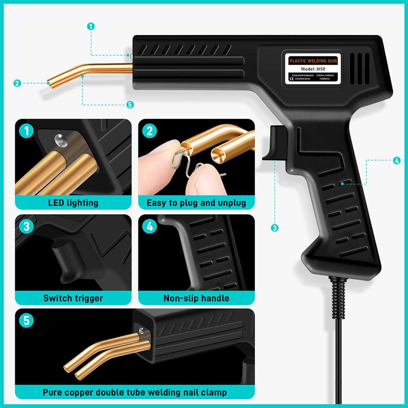 50W Plastic Welder, Hot Stapler Electric Soldering Iron Tools, 1000/200PC Staples, Car Bumper Repair Kit DIY Home Plastic Repair