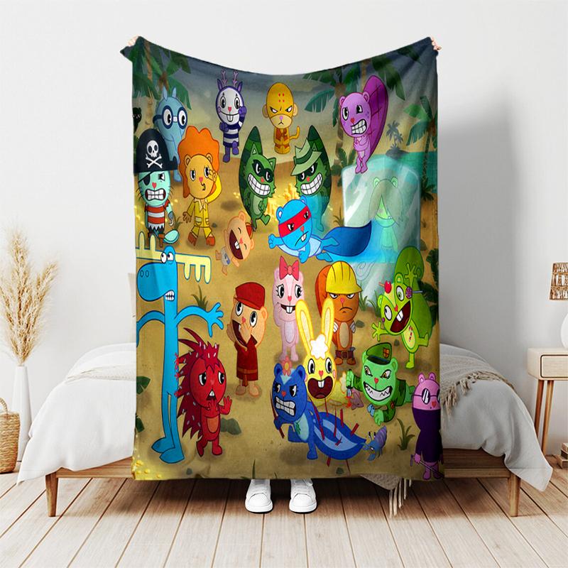 1pc Blanket Happy Tree Friends5 Print Design, Lightweight Blanket for Sofa, Bed- Soft &Warm, Gift for All Seasons Like Christmas, Halloween