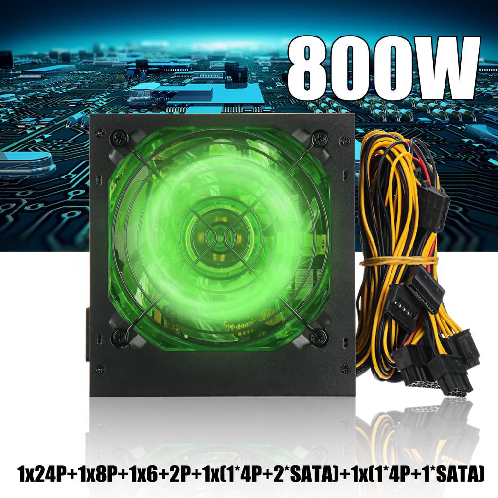 800W 120mm LED Fan ATX Mining Bitcoin Power Supply Power Supply 24 Pin