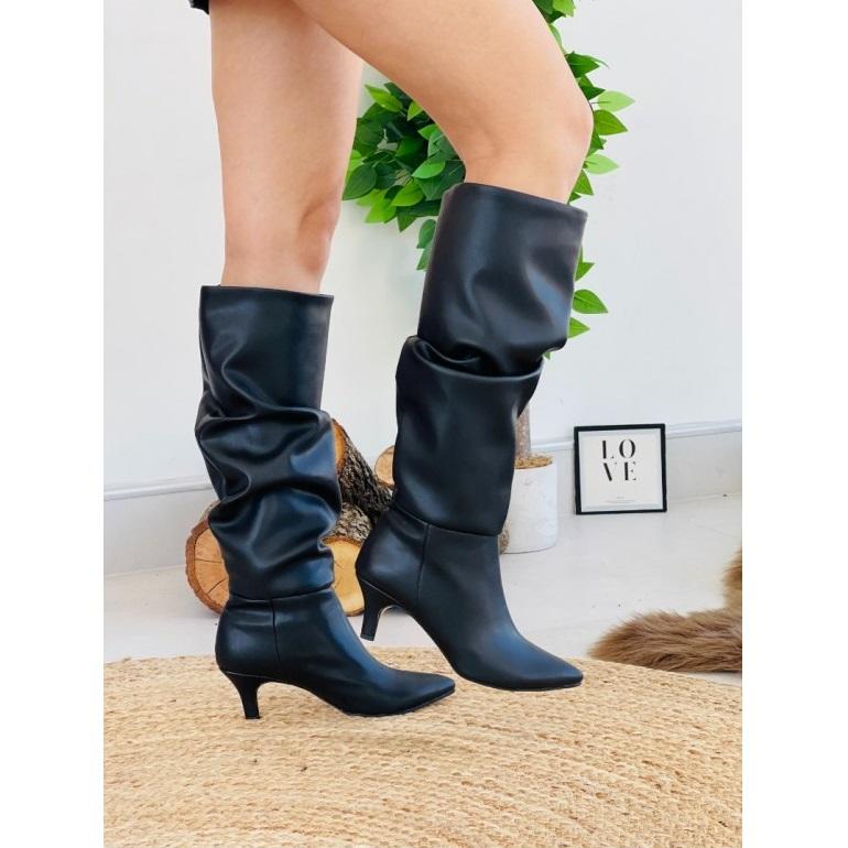 Women's Boot Pu Leather Waterproof Low Heel Black Long Boots