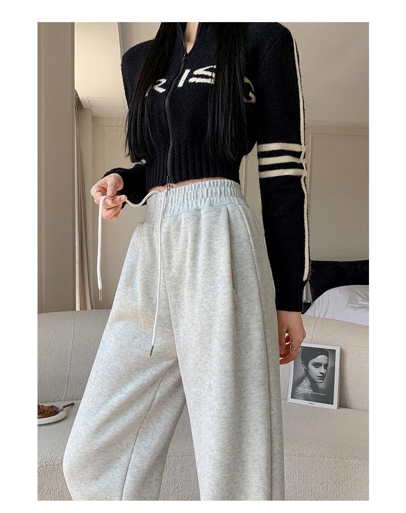 Dámské fleecem podšité tepláky z jehněčí vlny Podzim/Zima 2025: Silné bavlněné ležérní rovné kalhoty