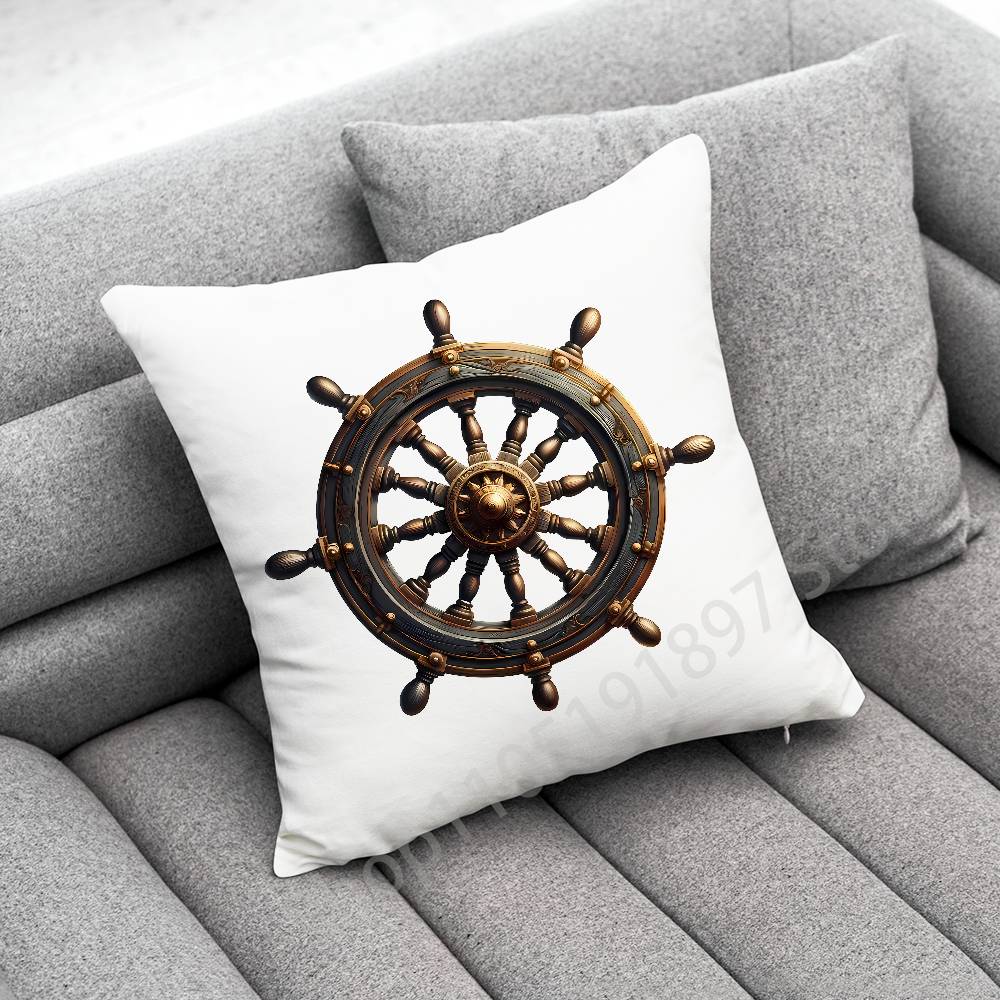 Anchor Boat Ship Wheel Compass Logo Throw Pillow Case For 45*45cm 40cm 55cm 50cm 30cm Square Car Pillowcase Shell