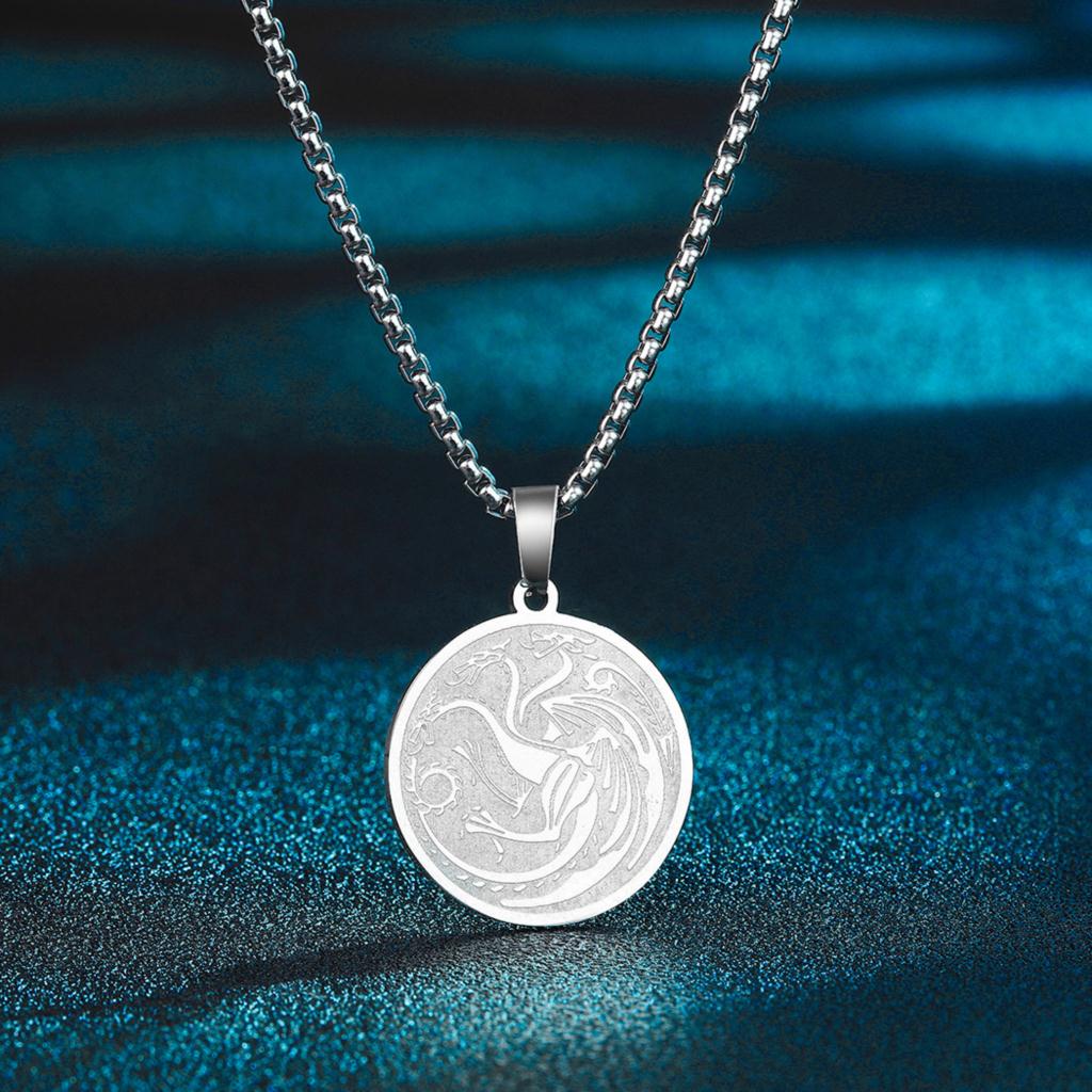 

Kinitial Новая мартовская necklace Голова Дракона Балерион, Мераксес и Валирион Подвески Эйгон Подвеска Дракона Targaryen Necklace Дракона серебряный
