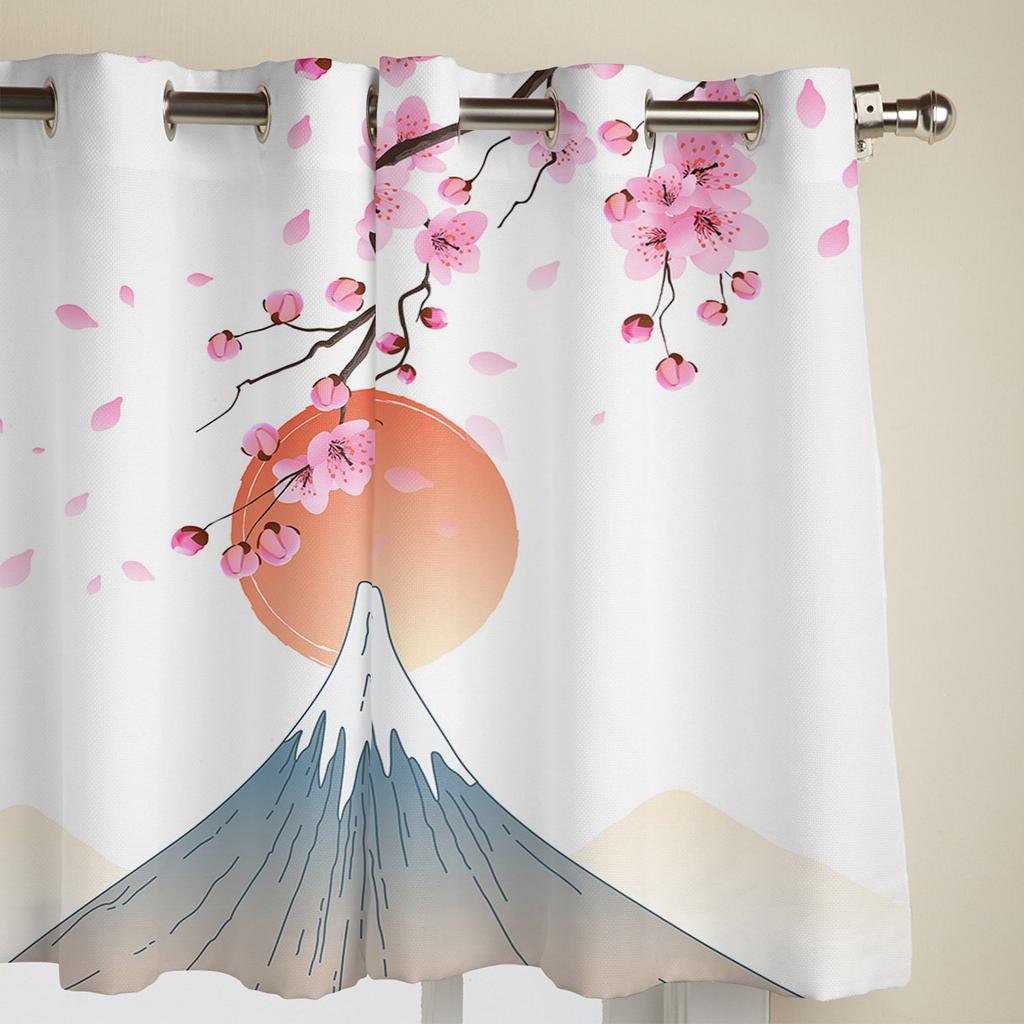 Japanese Style Mt. Fuji Sakura Modern Window Curtains for Living Room Bedroom Curtain Kitchen Treatment Blinds Drapes