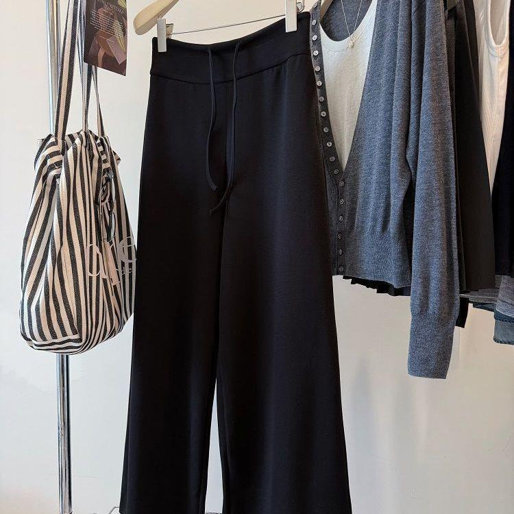 Korean Style High-Waisted Wide-Leg Drape Pants - Flattering for Pear-Shaped Figures 4XL чёрный