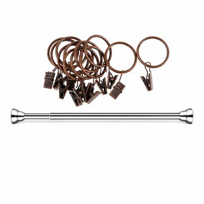 12 Pieces Metal Curtains Drapery Rings Clips Copper 25mm Telescopic Tension Rod Stainless Steel